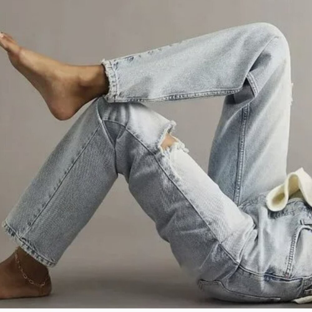 Free People Lasso Jean in True Blue Distressed Straight Leg Sz 26 NWT